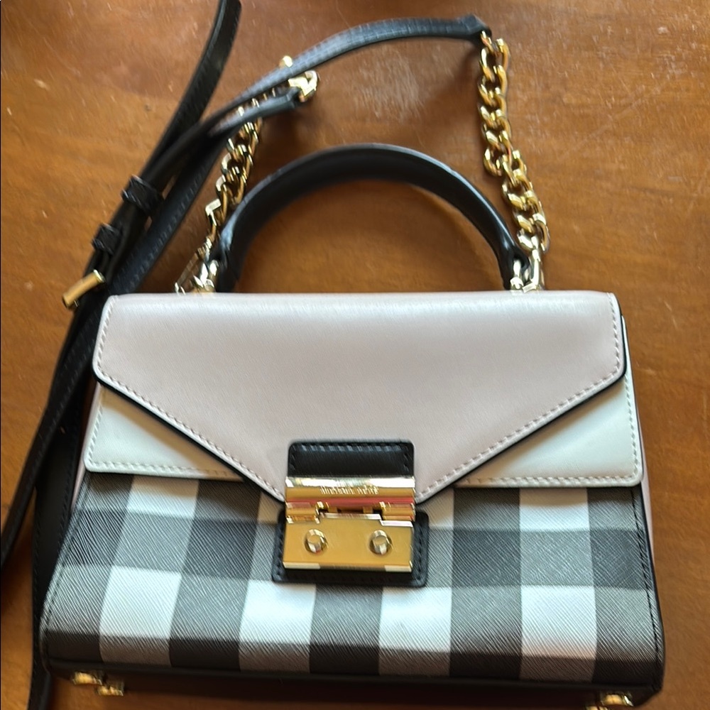 Michael Kors Elegant Checkered Handbag with Gold Accents
